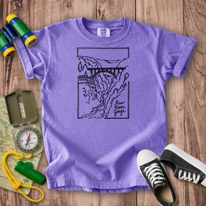 New River Gorge Line Drawing Kids Cotton T-Shirt