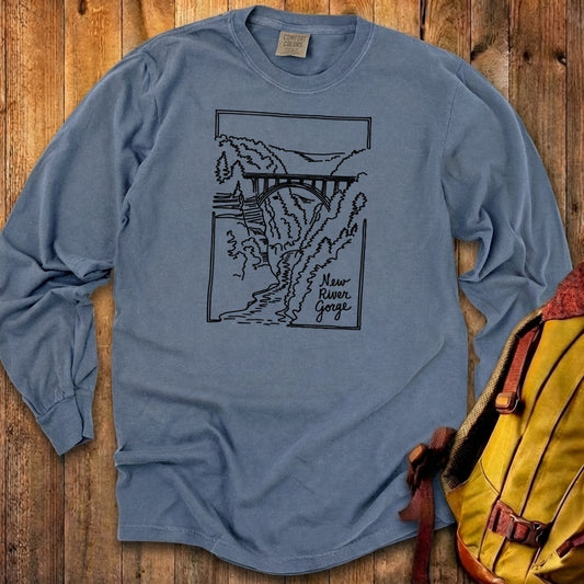 New River Gorge Line Drawing Cotton Long Sleeve