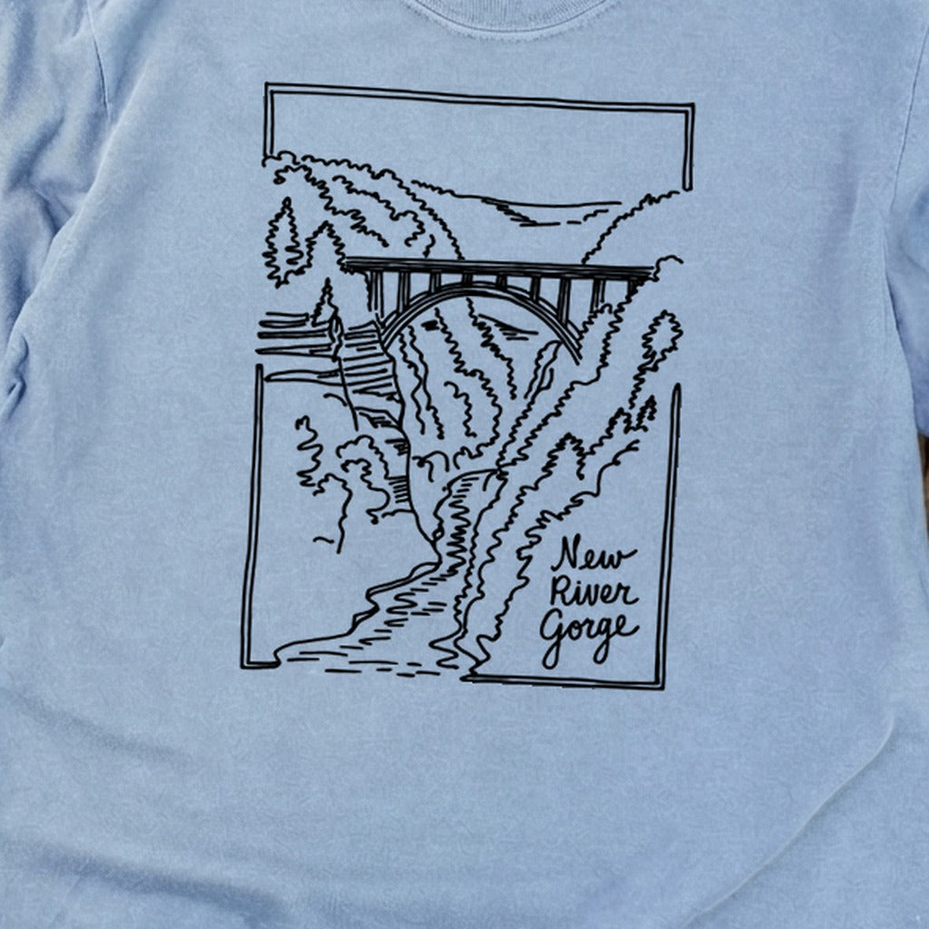 New River Gorge Line Drawing Cotton Long Sleeve
