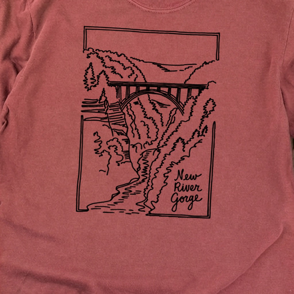 New River Gorge Line Drawing Cotton Long Sleeve