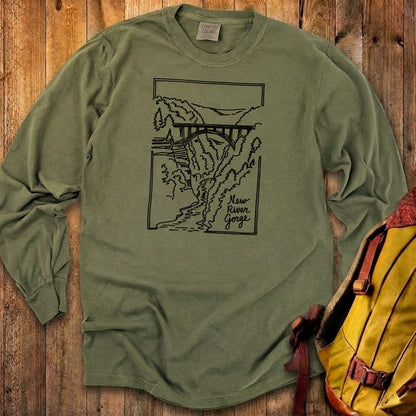 New River Gorge Line Drawing Cotton Long Sleeve