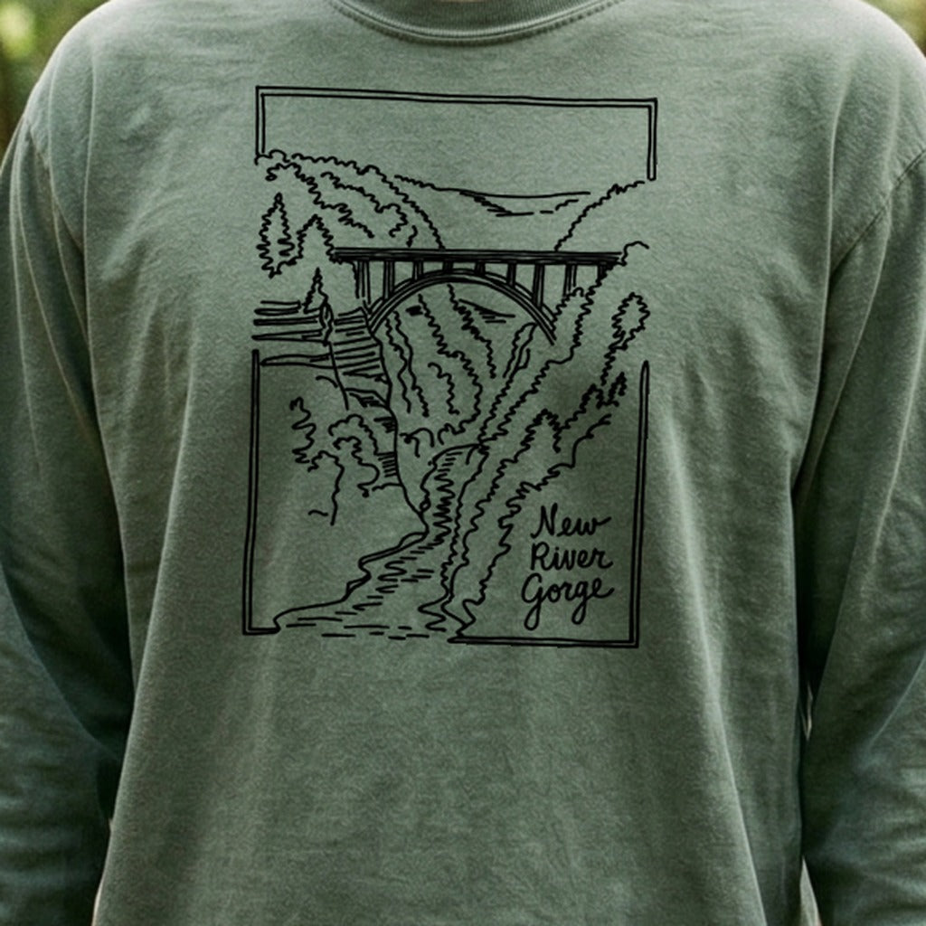 New River Gorge Line Drawing Cotton Long Sleeve