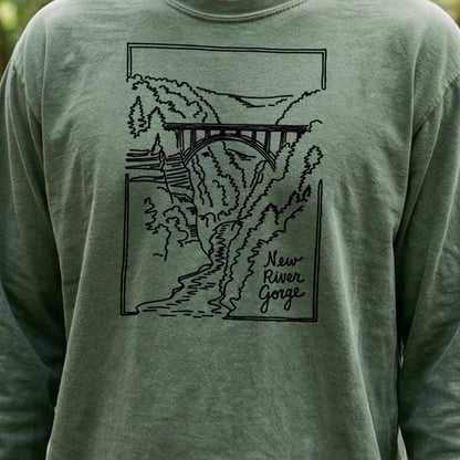 New River Gorge Line Drawing Cotton Long Sleeve