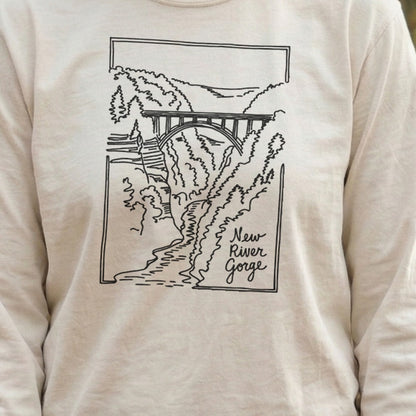 New River Gorge Line Drawing Cotton Long Sleeve