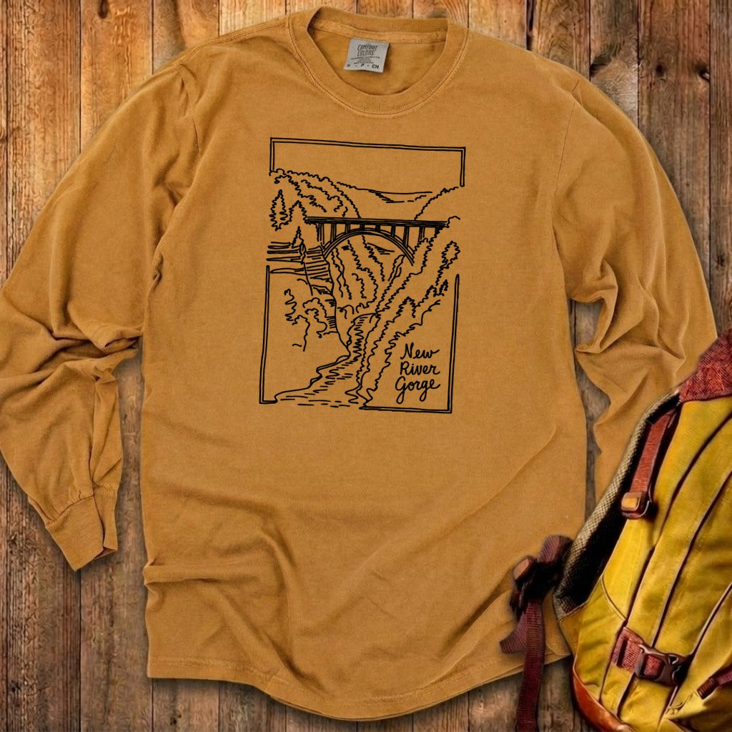 New River Gorge Line Drawing Cotton Long Sleeve