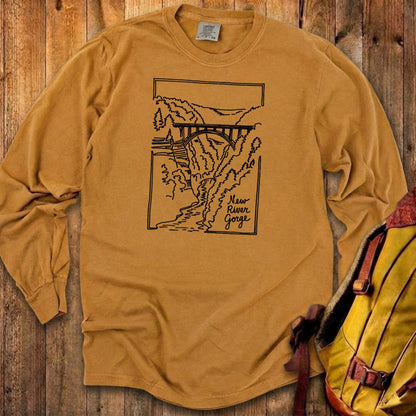 New River Gorge Line Drawing Cotton Long Sleeve