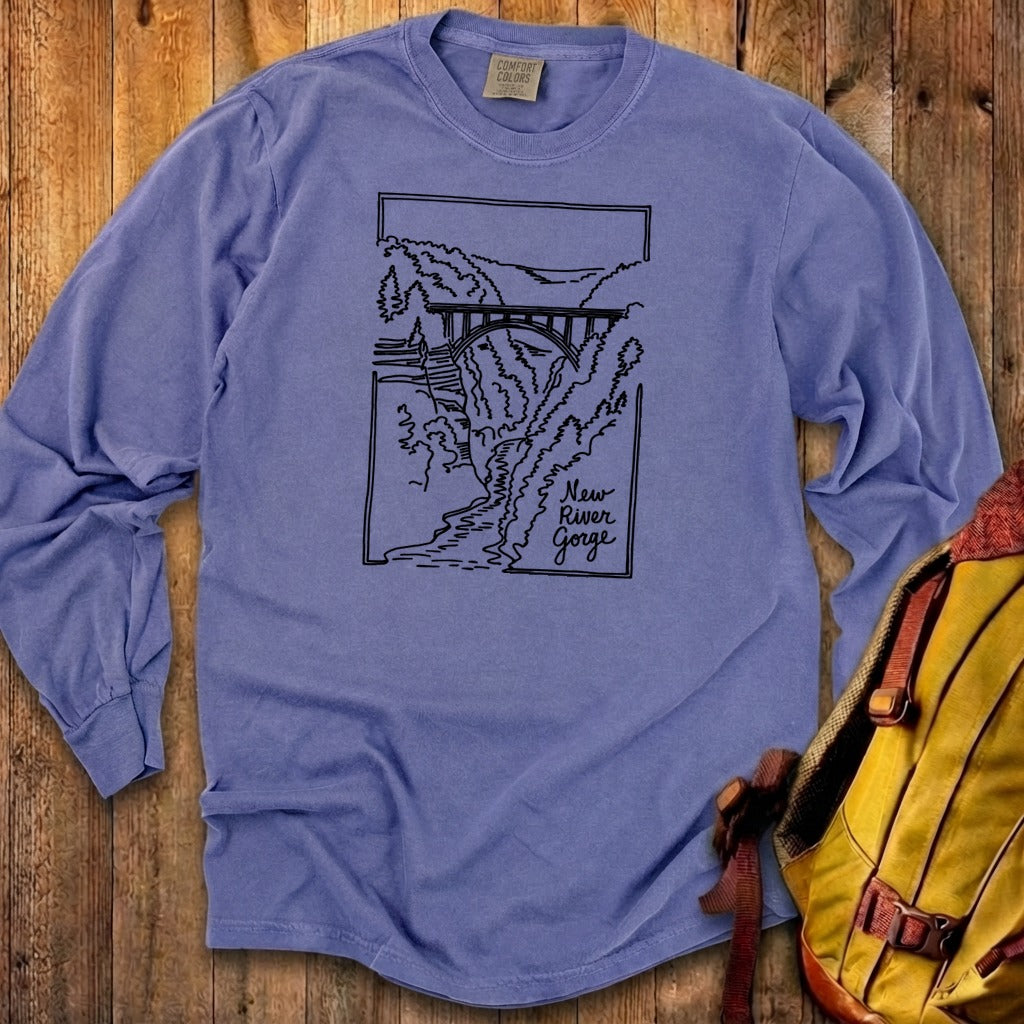 New River Gorge Line Drawing Cotton Long Sleeve
