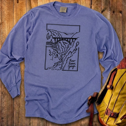 New River Gorge Line Drawing Cotton Long Sleeve