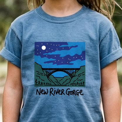New River Gorge at Night Kids Cotton T-Shirt