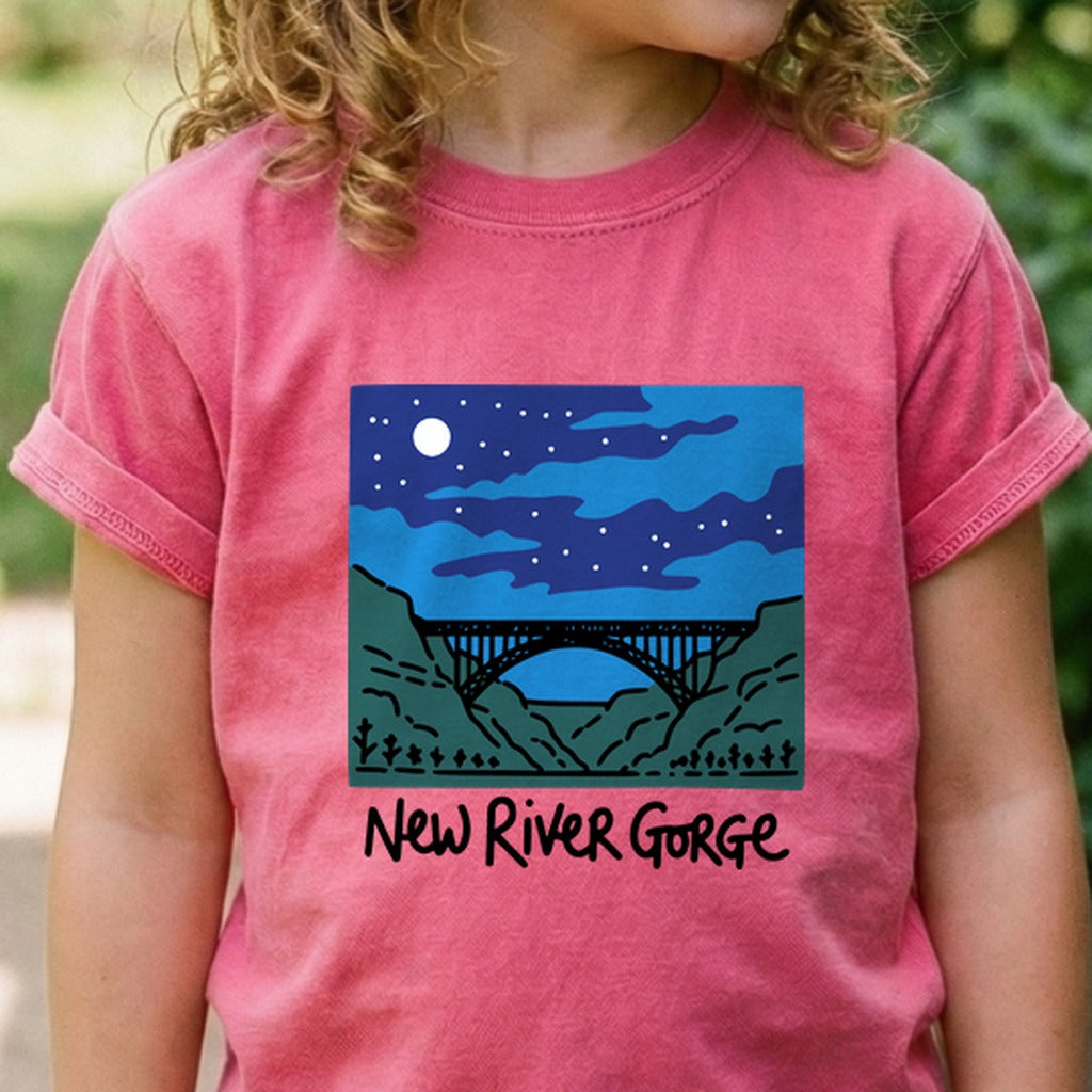 New River Gorge at Night Kids Cotton T-Shirt