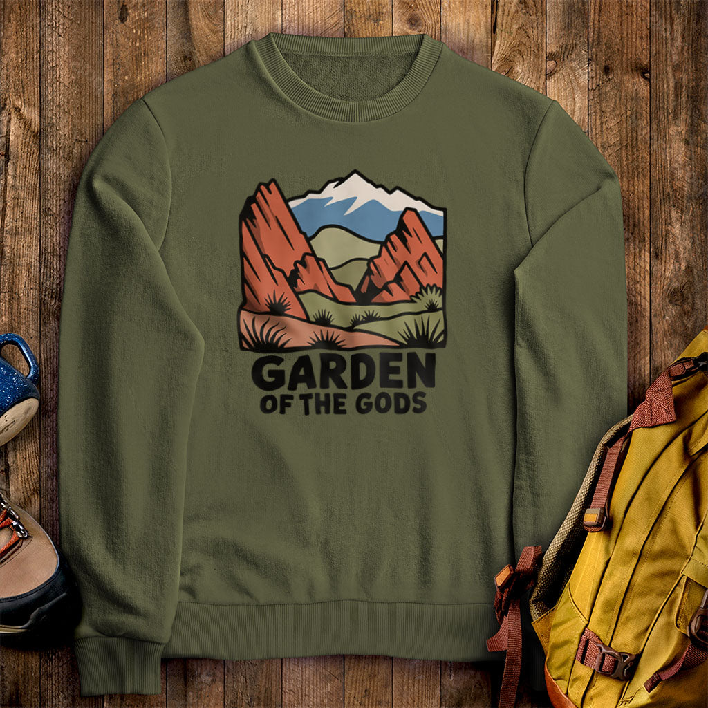Garden of the Gods Crewneck Sweatshirt Military Green Adventure and Outdoors Themed Sweatshirt