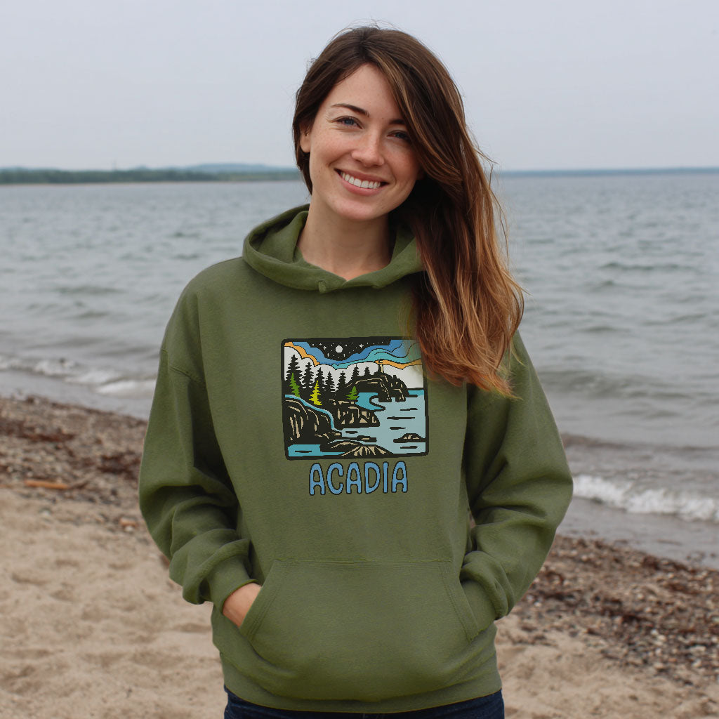 Acadia at Night Hoodie Adventure and Outdoors Themed Hoodie