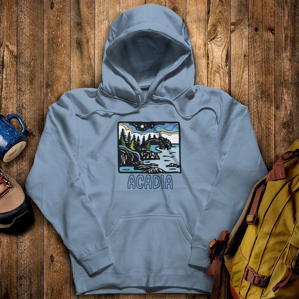 Acadia at Night Hoodie Stone Blue Adventure and Outdoors Themed Hoodie