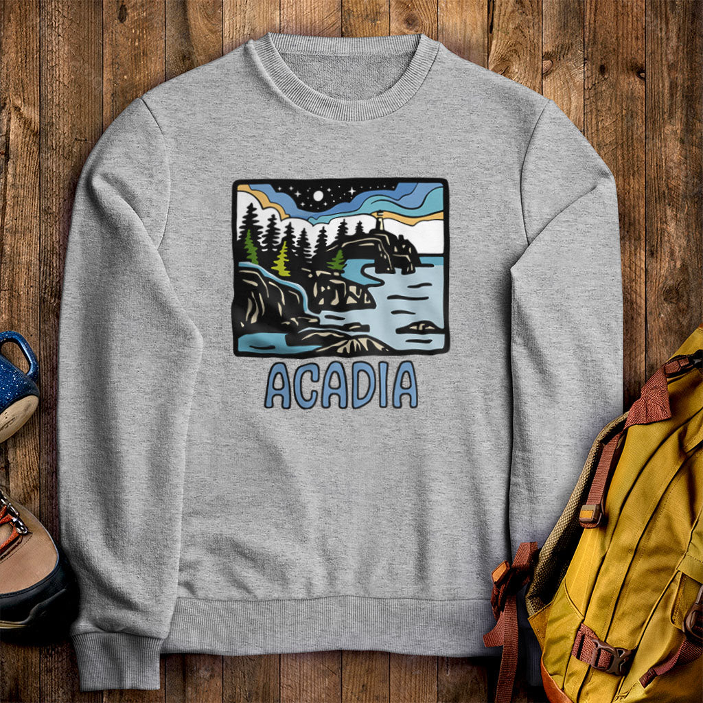 Acadia at Night Crewneck Sweatshirt Sport Grey Adventure and Outdoors Themed Sweatshirt