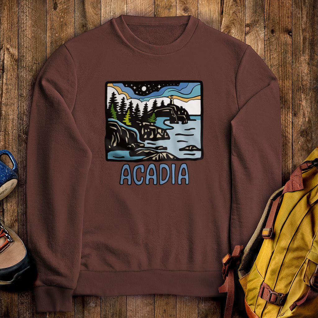 Acadia at Night Crewneck Sweatshirt Cocoa Adventure and Outdoors Themed Sweatshirt