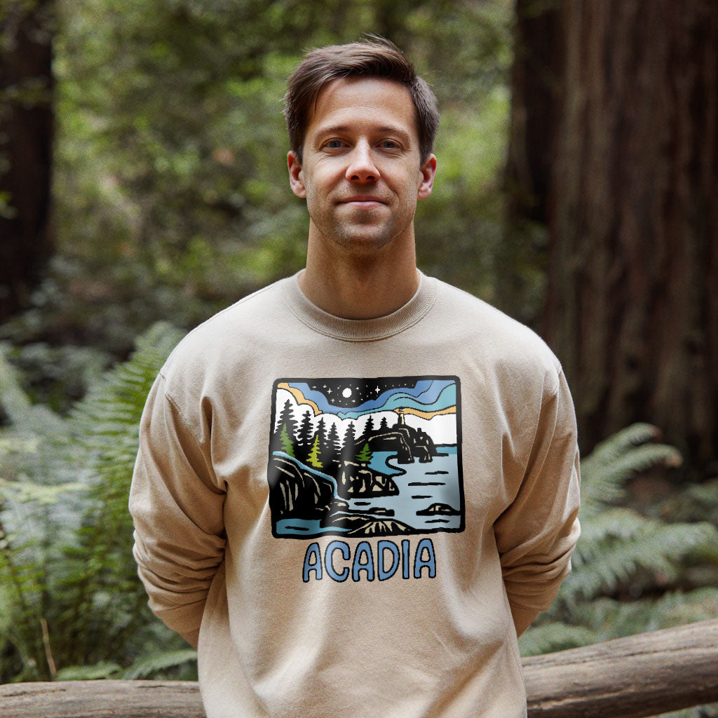 Acadia at Night Crewneck Sweatshirt Adventure and Outdoors Themed Sweatshirt
