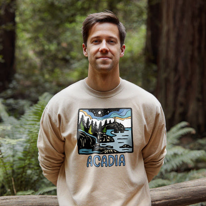 Acadia at Night Crewneck Sweatshirt Adventure and Outdoors Themed Sweatshirt