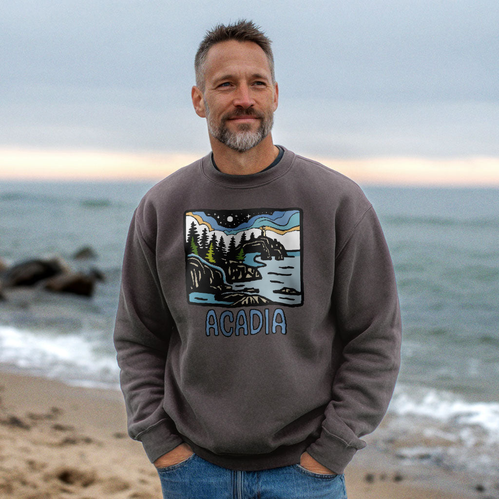 Acadia at Night Crewneck Sweatshirt Adventure and Outdoors Themed Sweatshirt