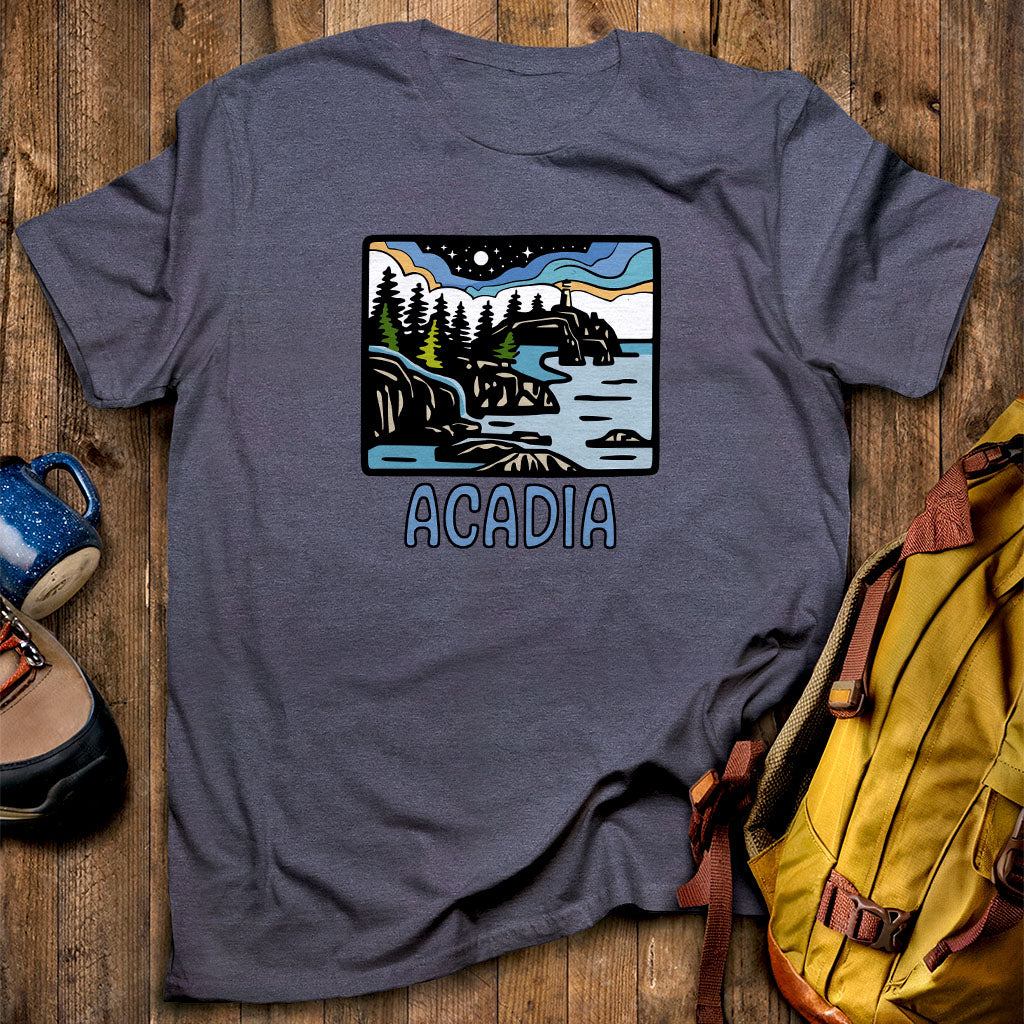 Acadia at Night T-Shirt Heather Navy Adventure and Outdoors Themed T-Shirt