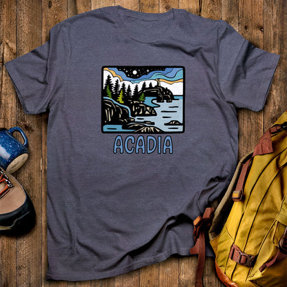 Acadia at Night T-Shirt Heather Navy Adventure and Outdoors Themed T-Shirt