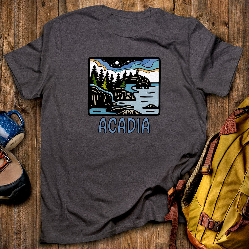 Acadia at Night T-Shirt Dark Heather Adventure and Outdoors Themed T-Shirt