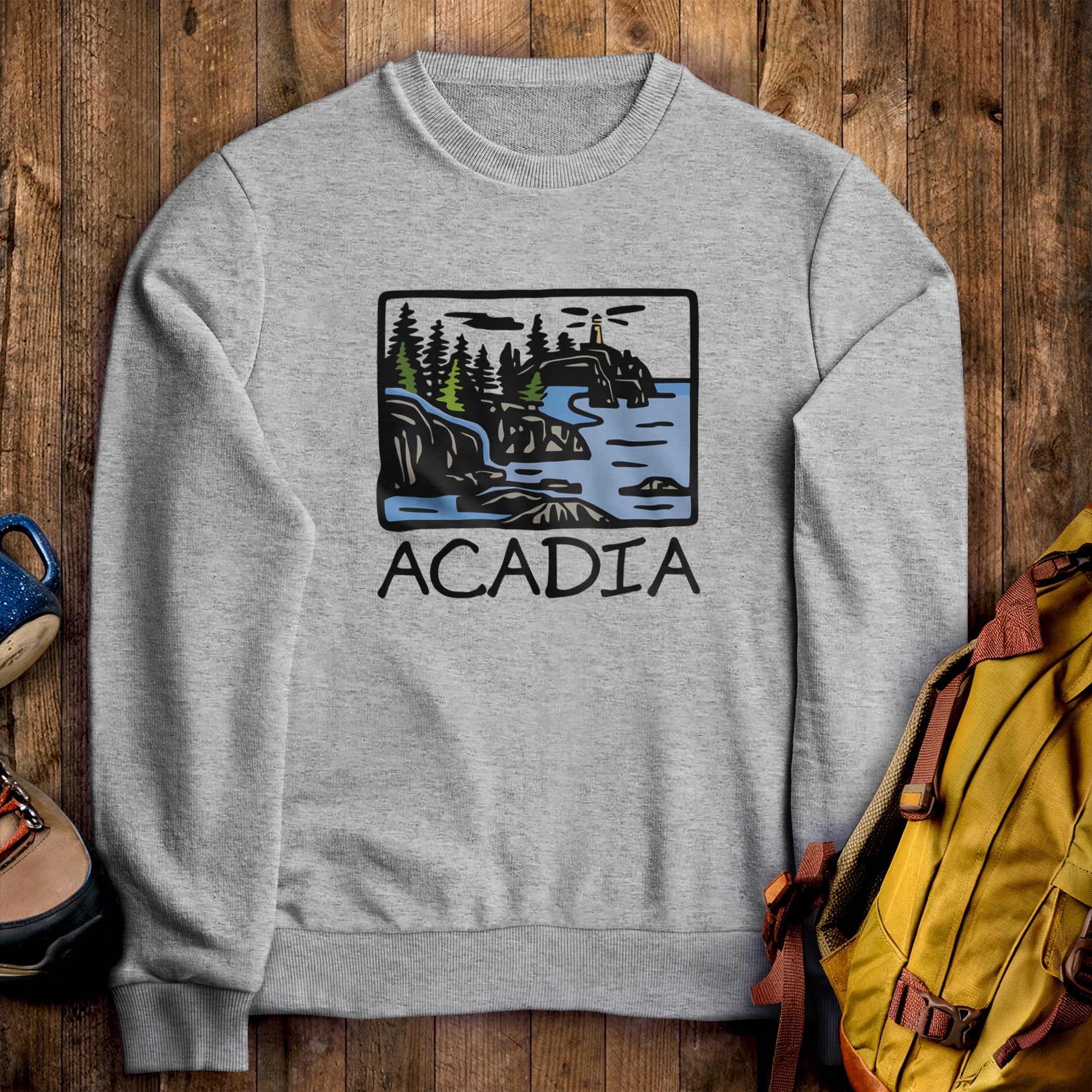 Acadia National Park Crewneck Sweatshirt Sport Grey Adventure and Outdoors Themed Sweatshirt