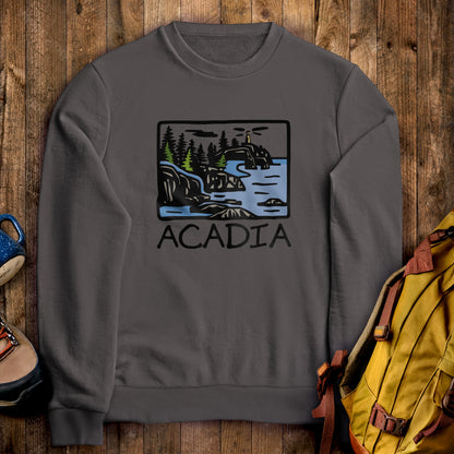Acadia National Park Crewneck Sweatshirt Charcoal Adventure and Outdoors Themed Sweatshirt