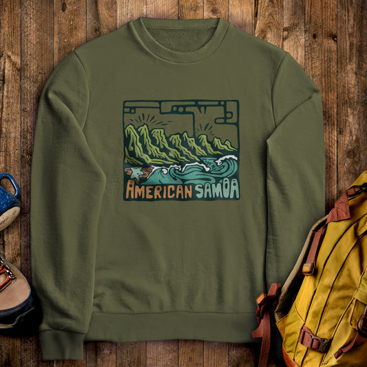 American Samoa National Park Crewneck Sweatshirt Military Green Adventure and Outdoors Themed Sweatshirt