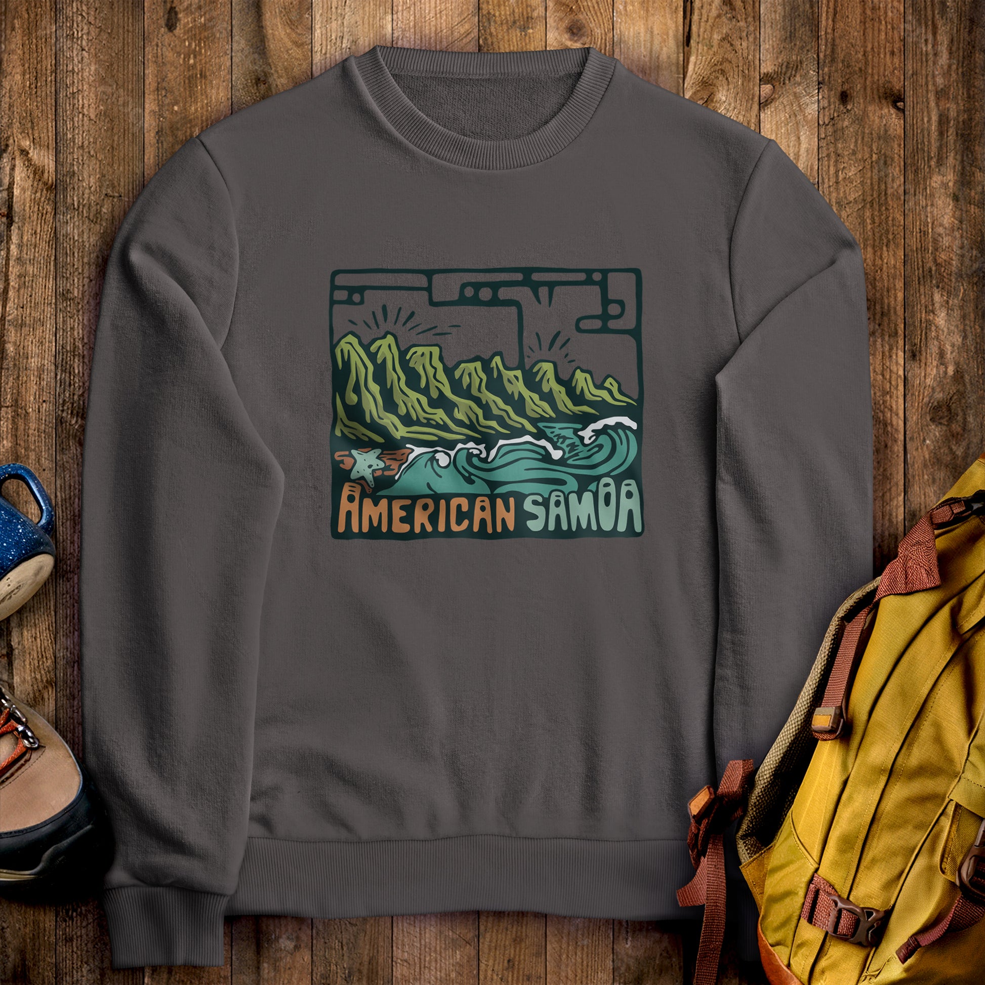American Samoa National Park Crewneck Sweatshirt Charcoal Adventure and Outdoors Themed Sweatshirt