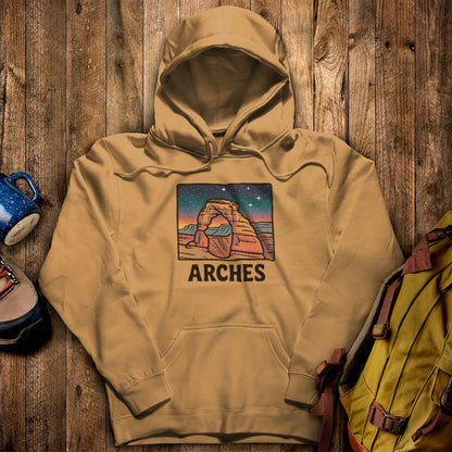 Arches at Night Hoodie Mustard Adventure and Outdoors Themed Hoodie