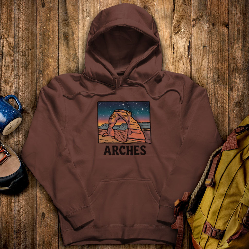 Arches at Night Hoodie Cocoa Adventure and Outdoors Themed Hoodie