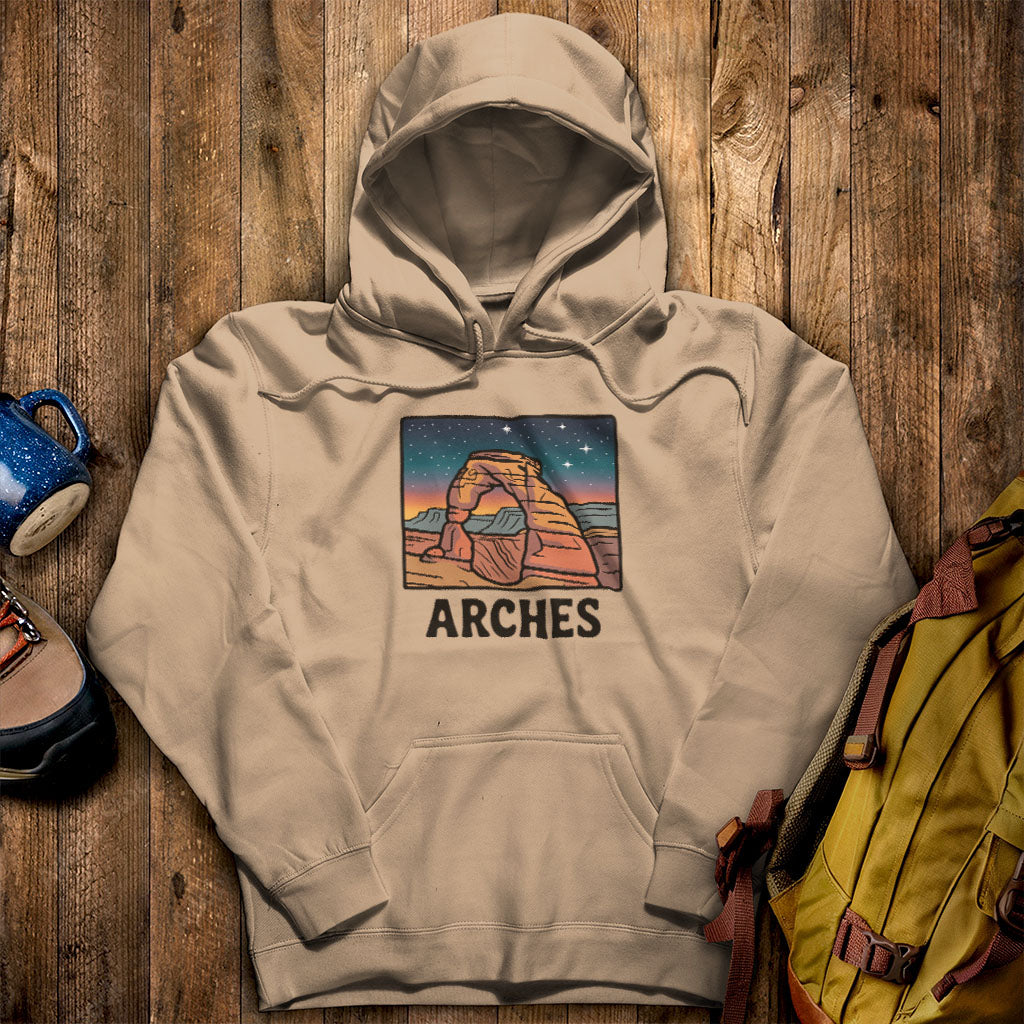 Arches at Night Hoodie Sand Adventure and Outdoors Themed Hoodie