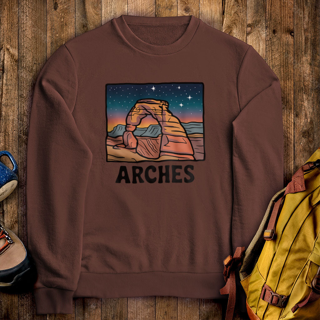 Arches at Night Crewneck Sweatshirt Cocoa Adventure and Outdoors Themed Sweatshirt