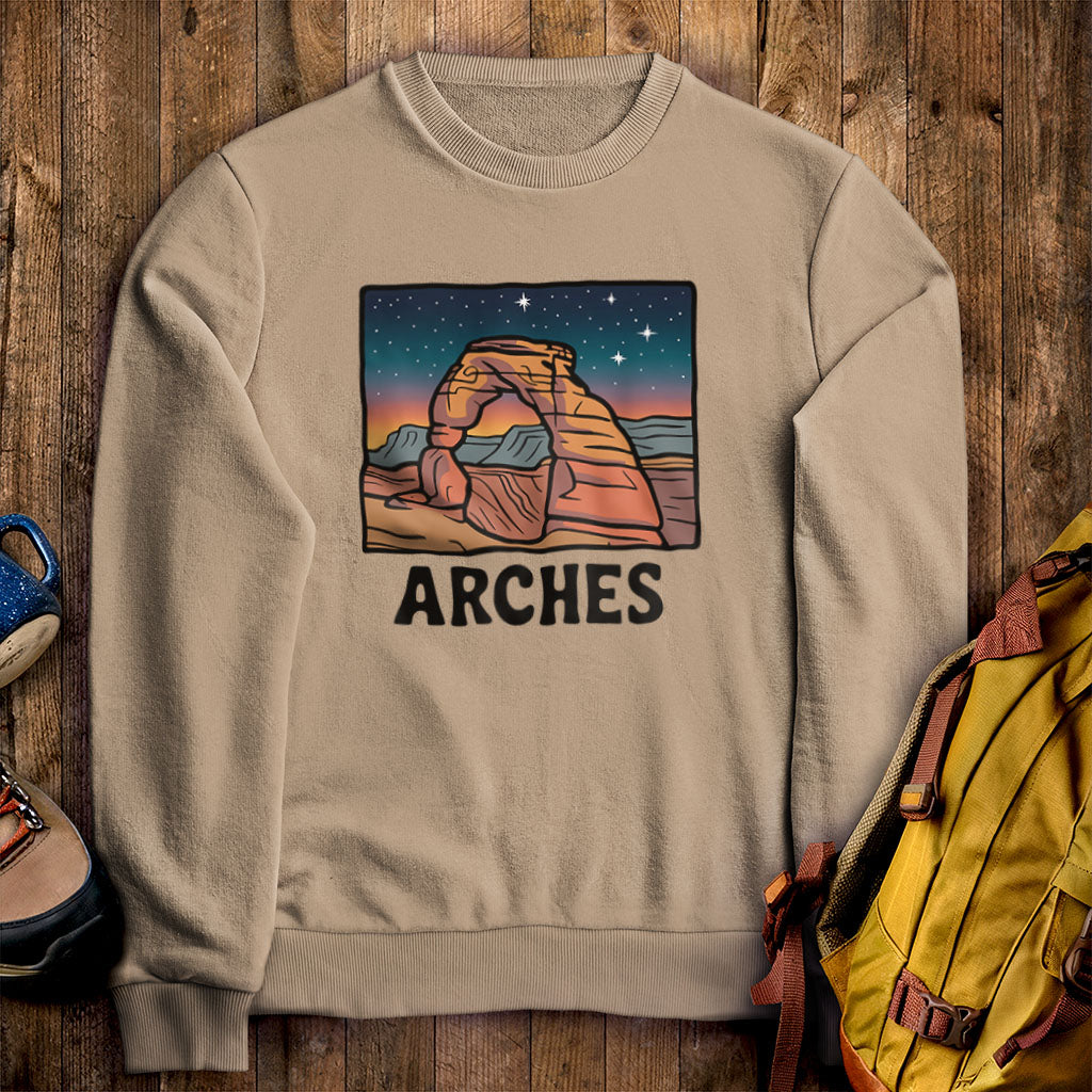 Arches at Night Crewneck Sweatshirt Sand Adventure and Outdoors Themed Sweatshirt