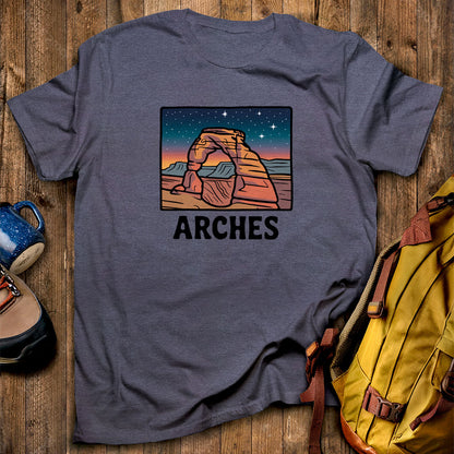 Arches at Night T-Shirt Heather Navy Adventure and Outdoors Themed T-Shirt