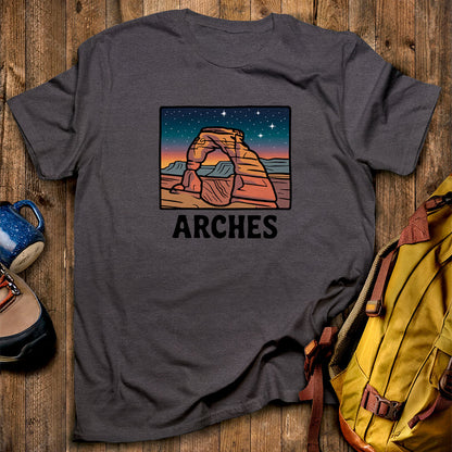 Arches at Night T-Shirt Dark Heather Adventure and Outdoors Themed T-Shirt