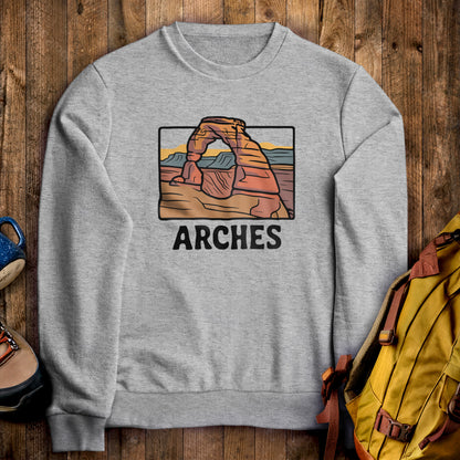 Arches National Park Crewneck Sweatshirt Sport Grey Adventure and Outdoors Themed Sweatshirt