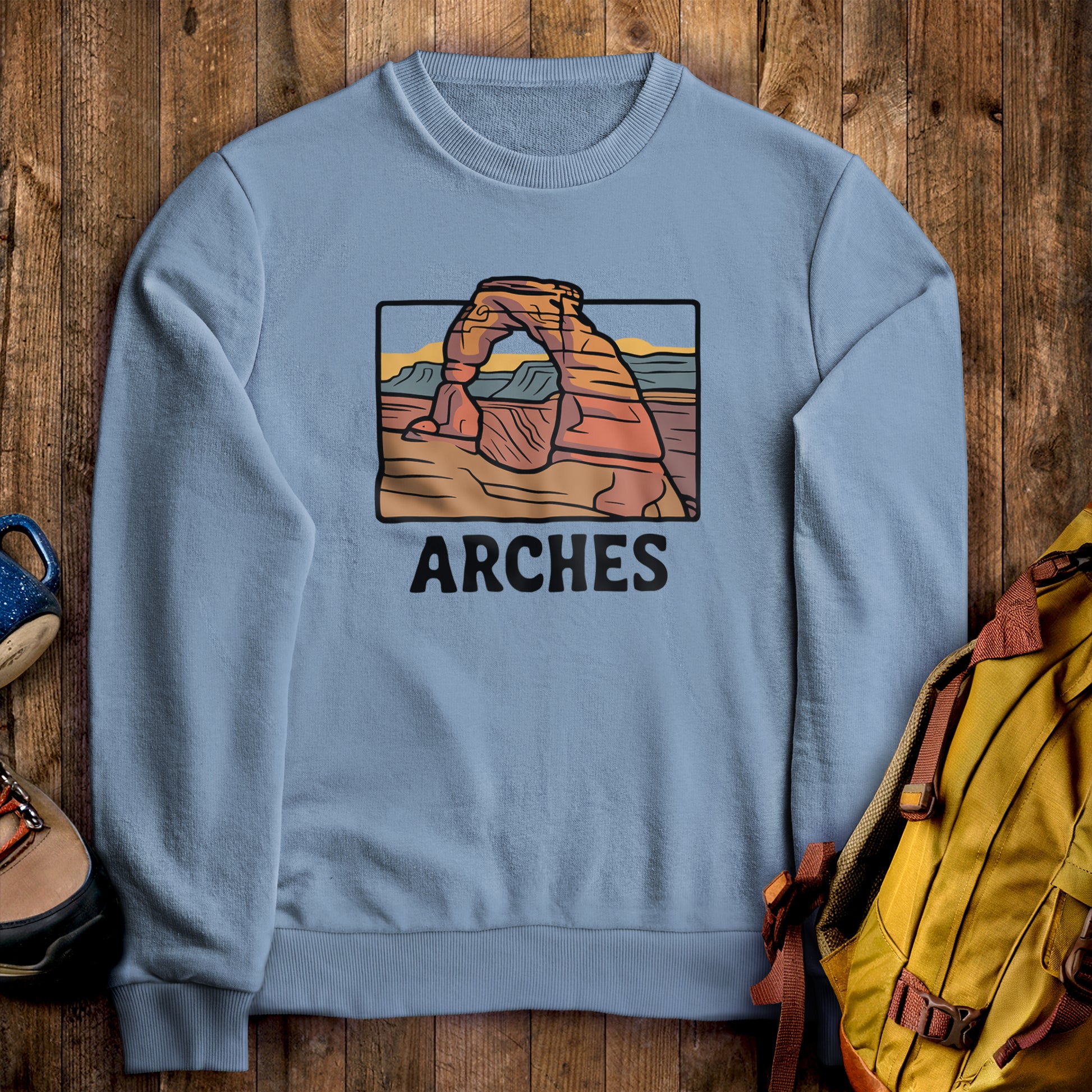 Arches National Park Crewneck Sweatshirt Stone Blue Adventure and Outdoors Themed Sweatshirt