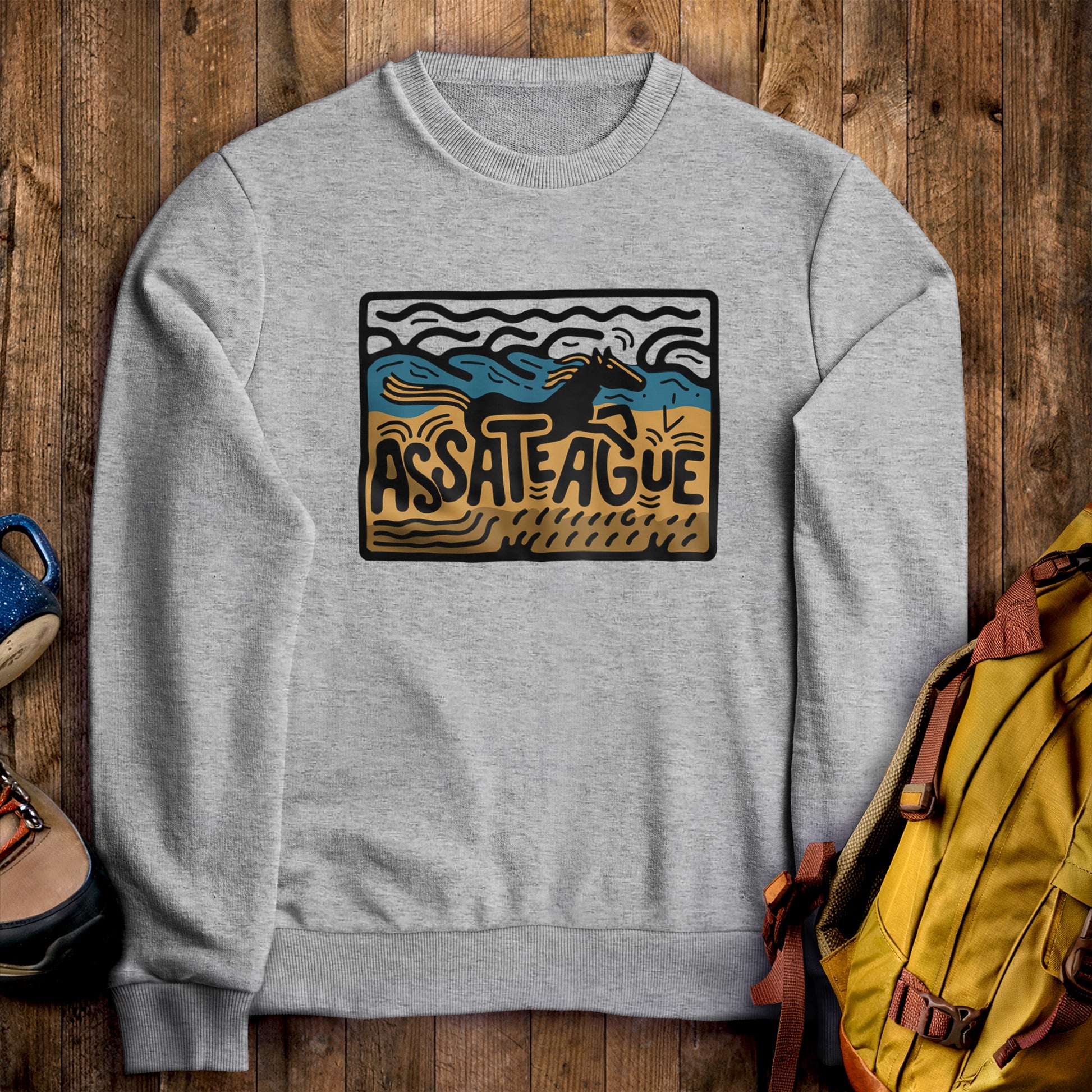Assateague Island Crewneck Sweatshirt Sport Grey Adventure and Outdoors Themed Sweatshirt