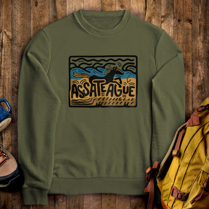 Assateague Island Crewneck Sweatshirt Military Green Adventure and Outdoors Themed Sweatshirt