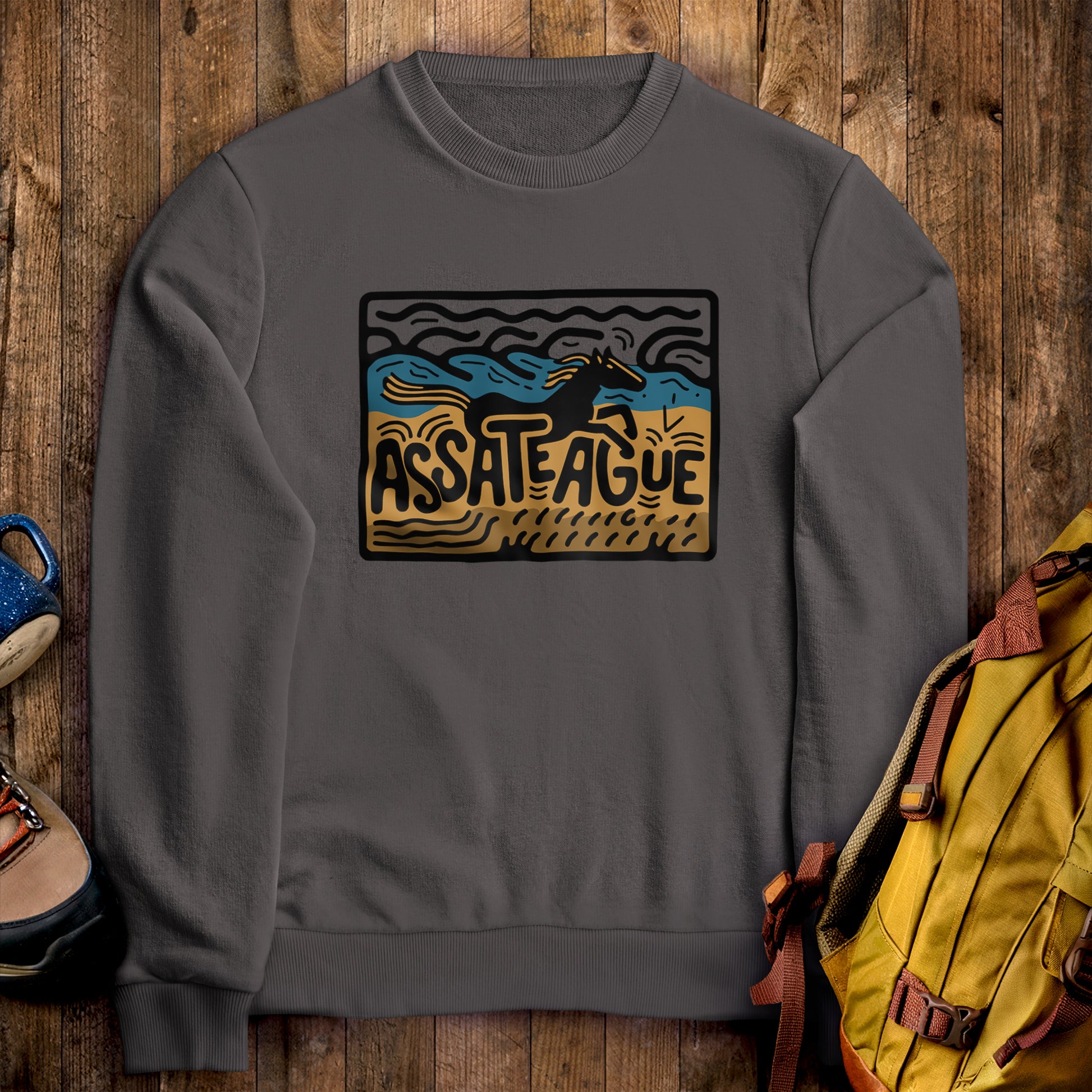Assateague Island Crewneck Sweatshirt Charcoal Adventure and Outdoors Themed Sweatshirt