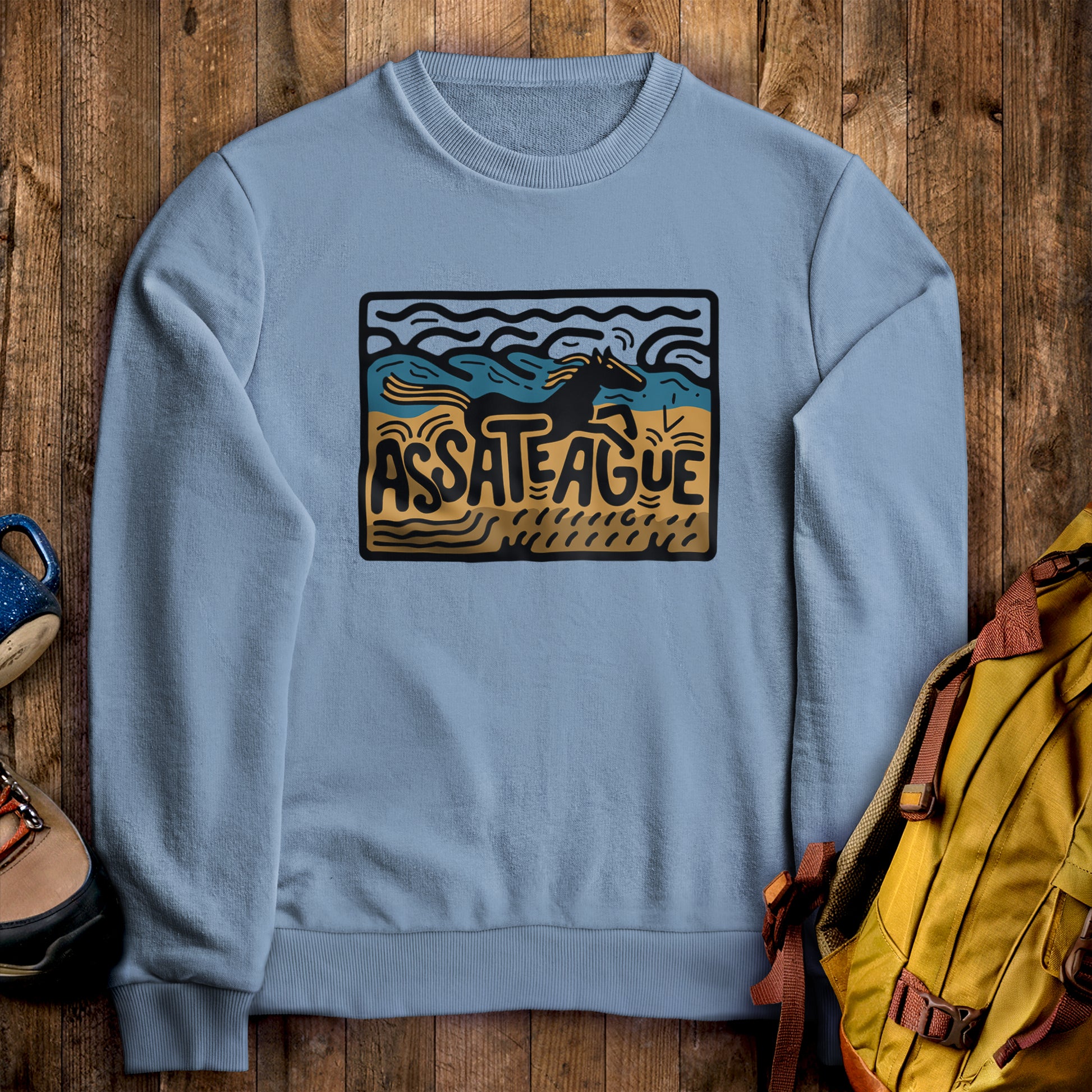 Assateague Island Crewneck Sweatshirt Stone Blue Adventure and Outdoors Themed Sweatshirt