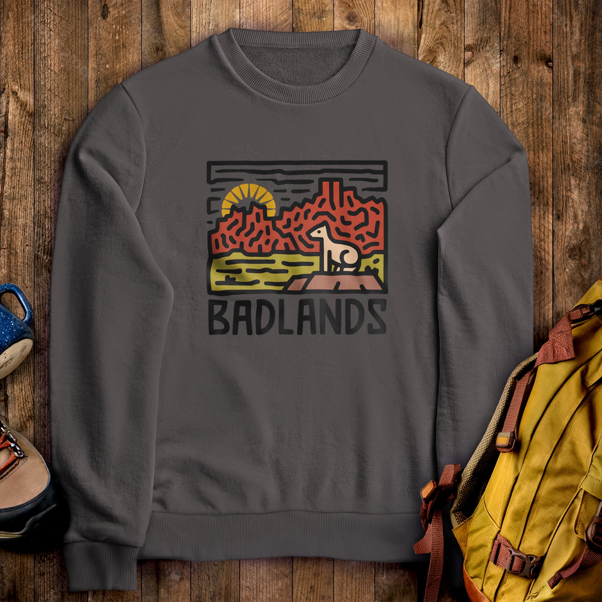 Badlands National Park Crewneck Sweatshirt Charcoal Adventure and Outdoors Themed Sweatshirt