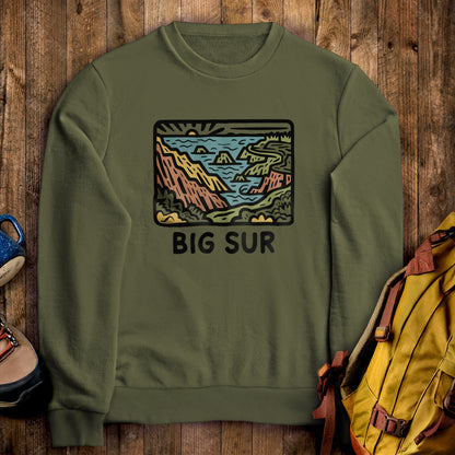 Big Sur State Park Crewneck Sweatshirt Military Green Adventure and Outdoors Themed Sweatshirt
