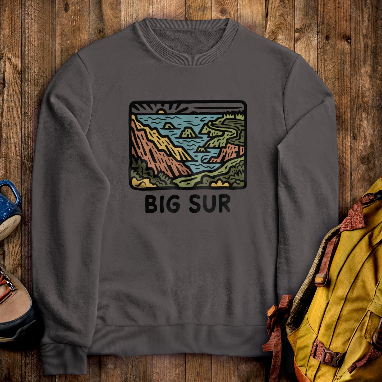Big Sur State Park Crewneck Sweatshirt Charcoal Adventure and Outdoors Themed Sweatshirt