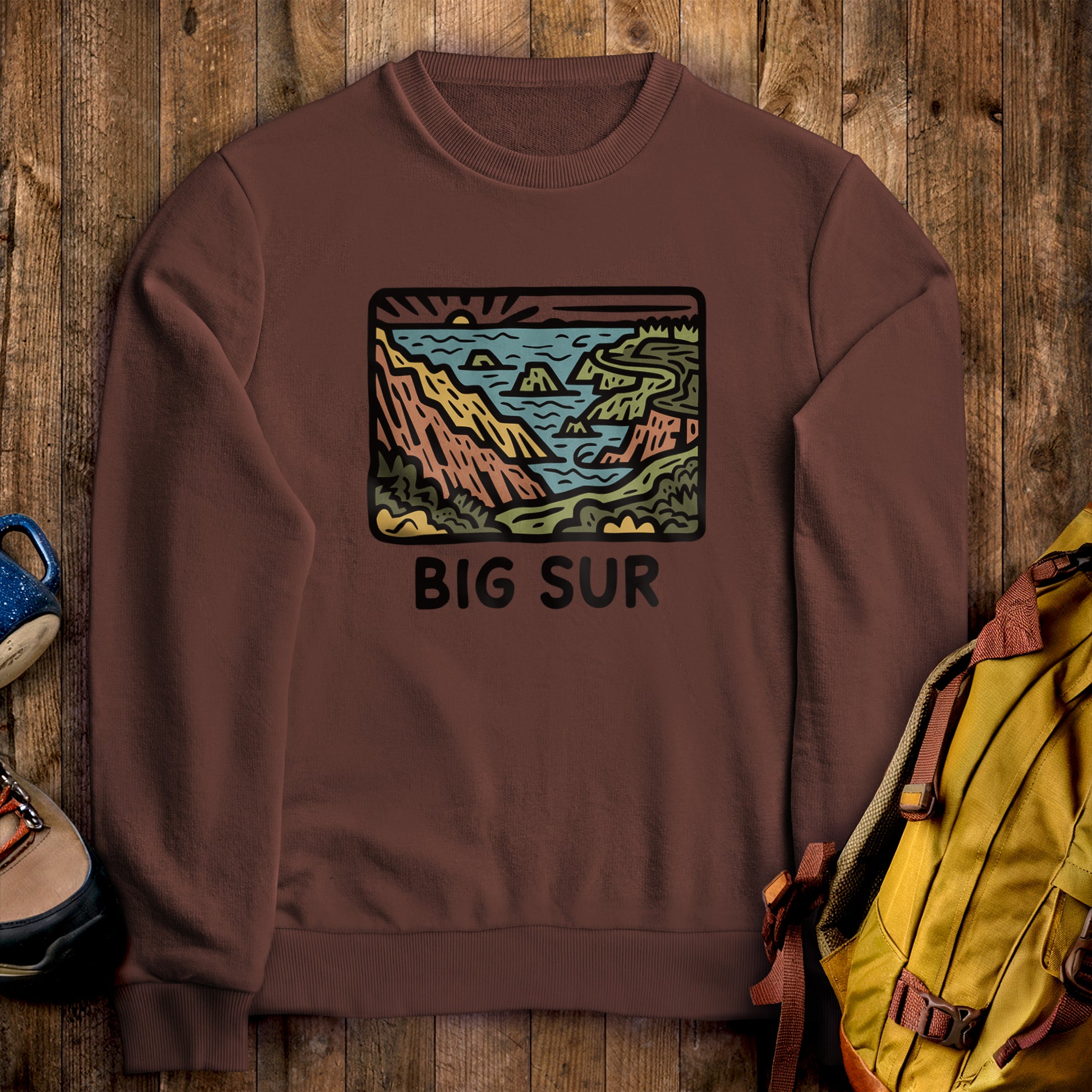 Big Sur State Park Crewneck Sweatshirt Cocoa Adventure and Outdoors Themed Sweatshirt