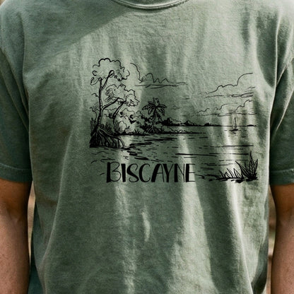 Biscayne National Park Line Drawing Cotton T-Shirt