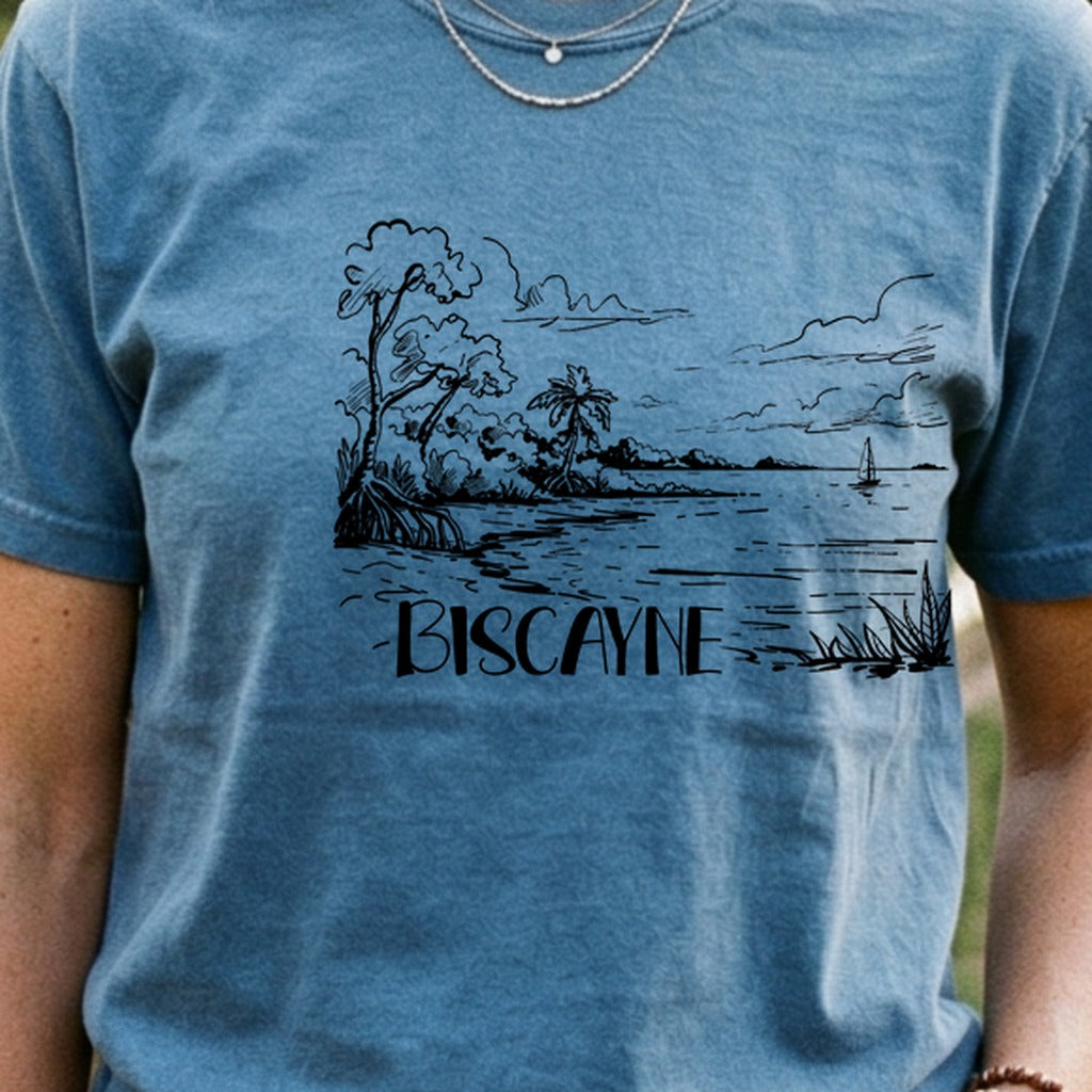 Biscayne National Park Line Drawing Cotton T-Shirt