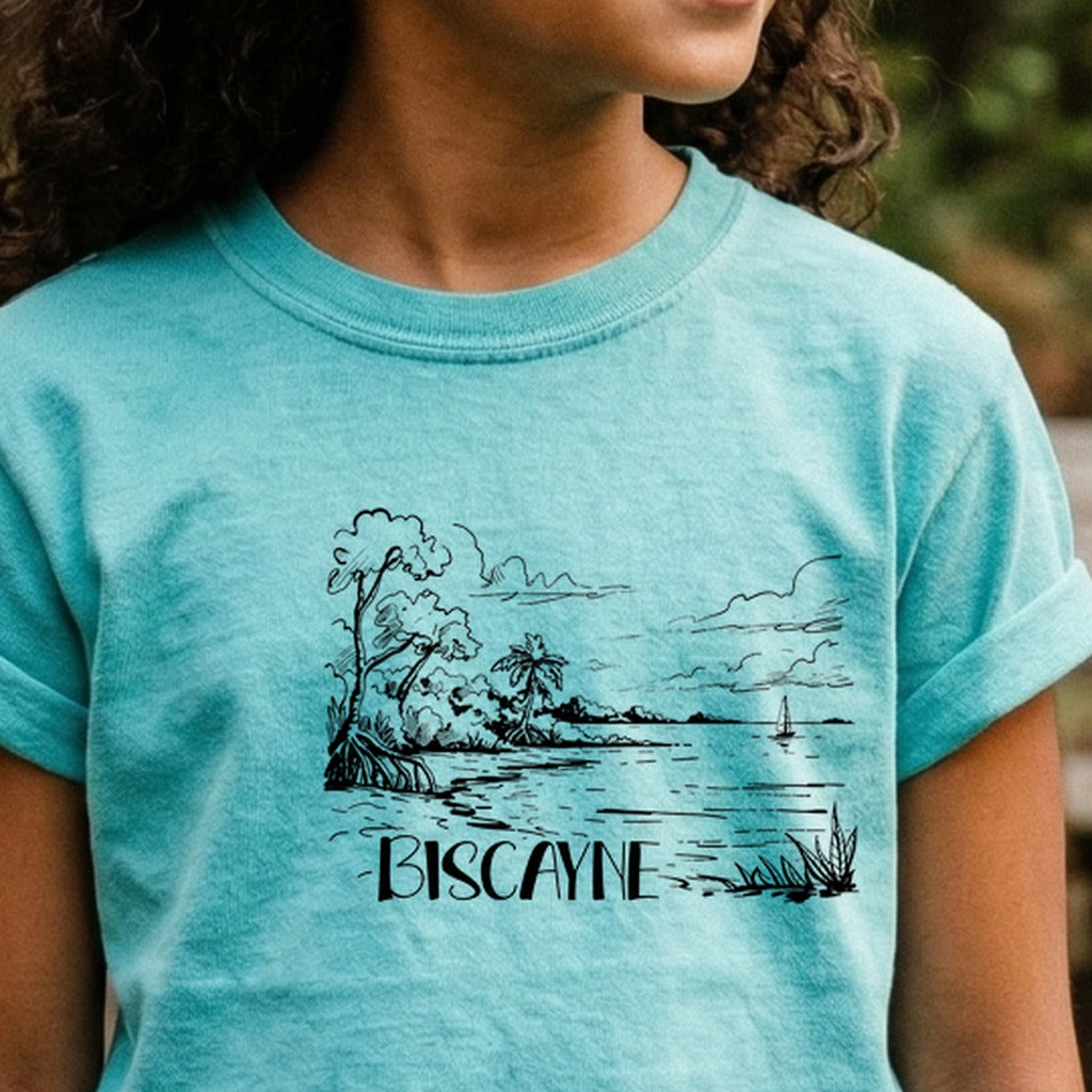 Biscayne National Park Line Drawing Kids Cotton T-Shirt