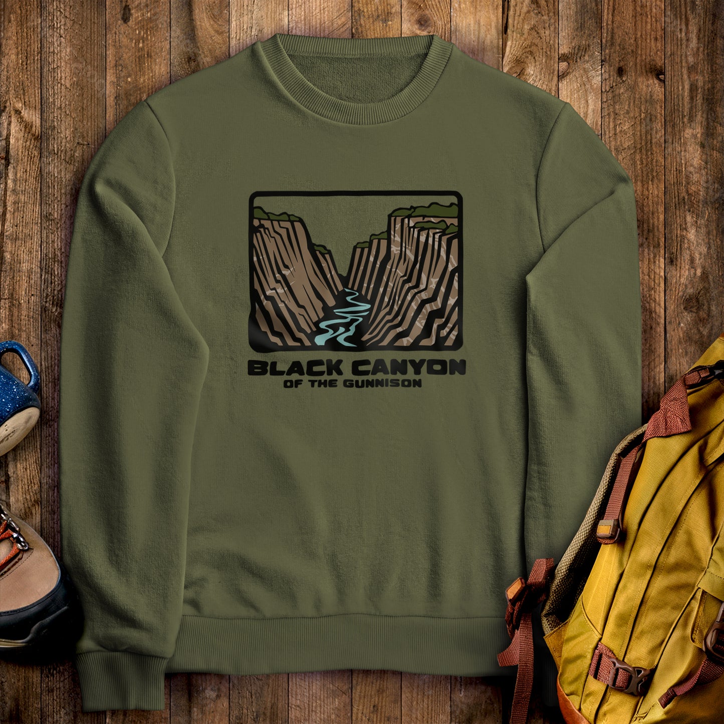 Black Canyon of the Gunnison National Park Crewneck Sweatshirt Military Green Adventure and Outdoors Themed Sweatshirt